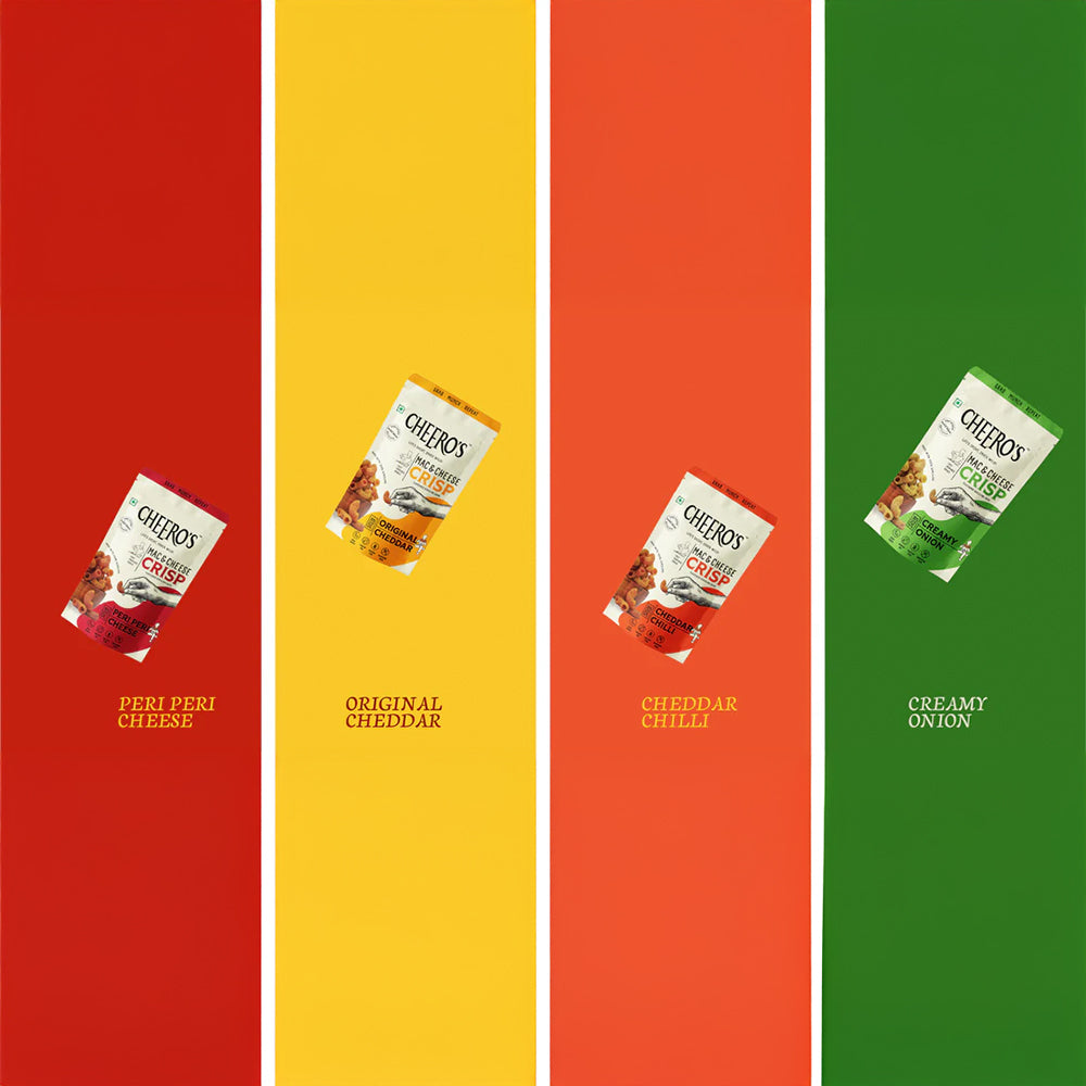 Assorted Pack of  Mac & Cheese Crisp Cheddar Chili, Cream & Onion, Original Cheddar, Peri Peri Cheese Chips