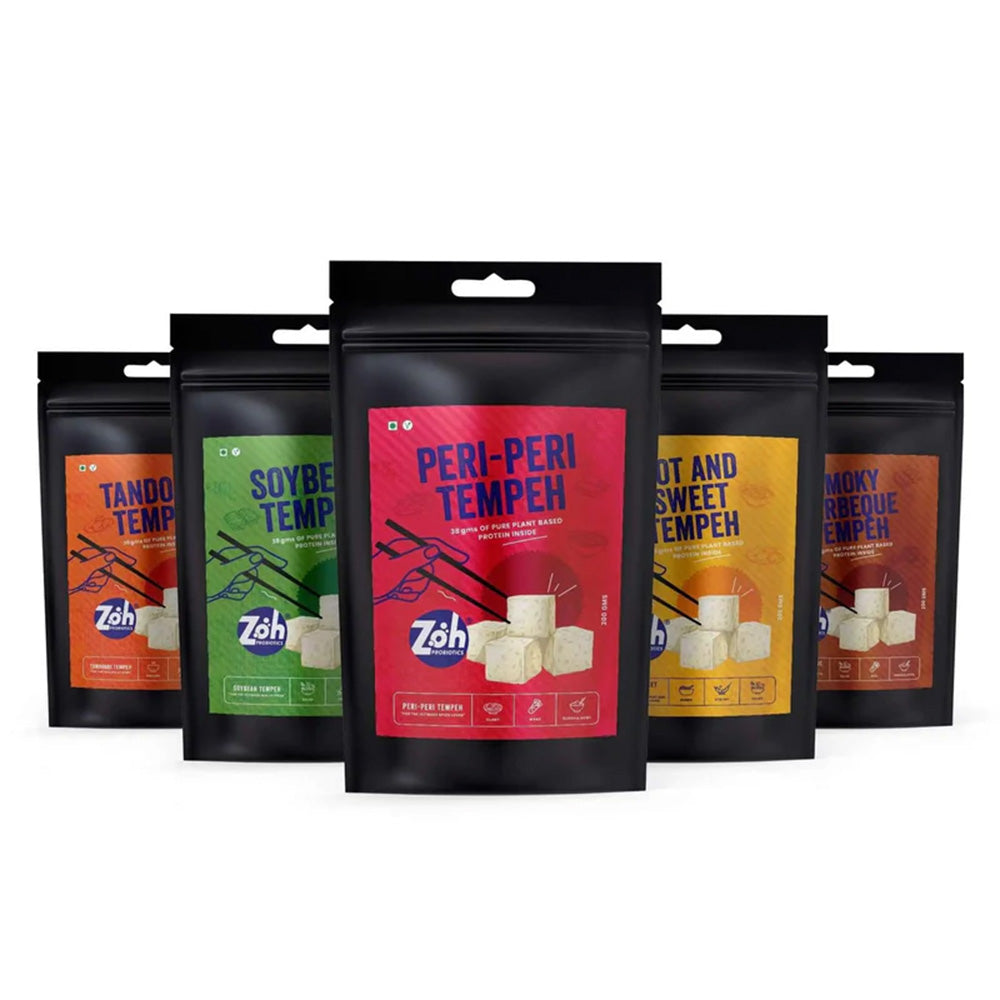 Assorted Tempeh Pack (Peri Peri + Hot & Sweet + Smoky Barbeque + Tandoori + Organic Non-GMO Soybean)