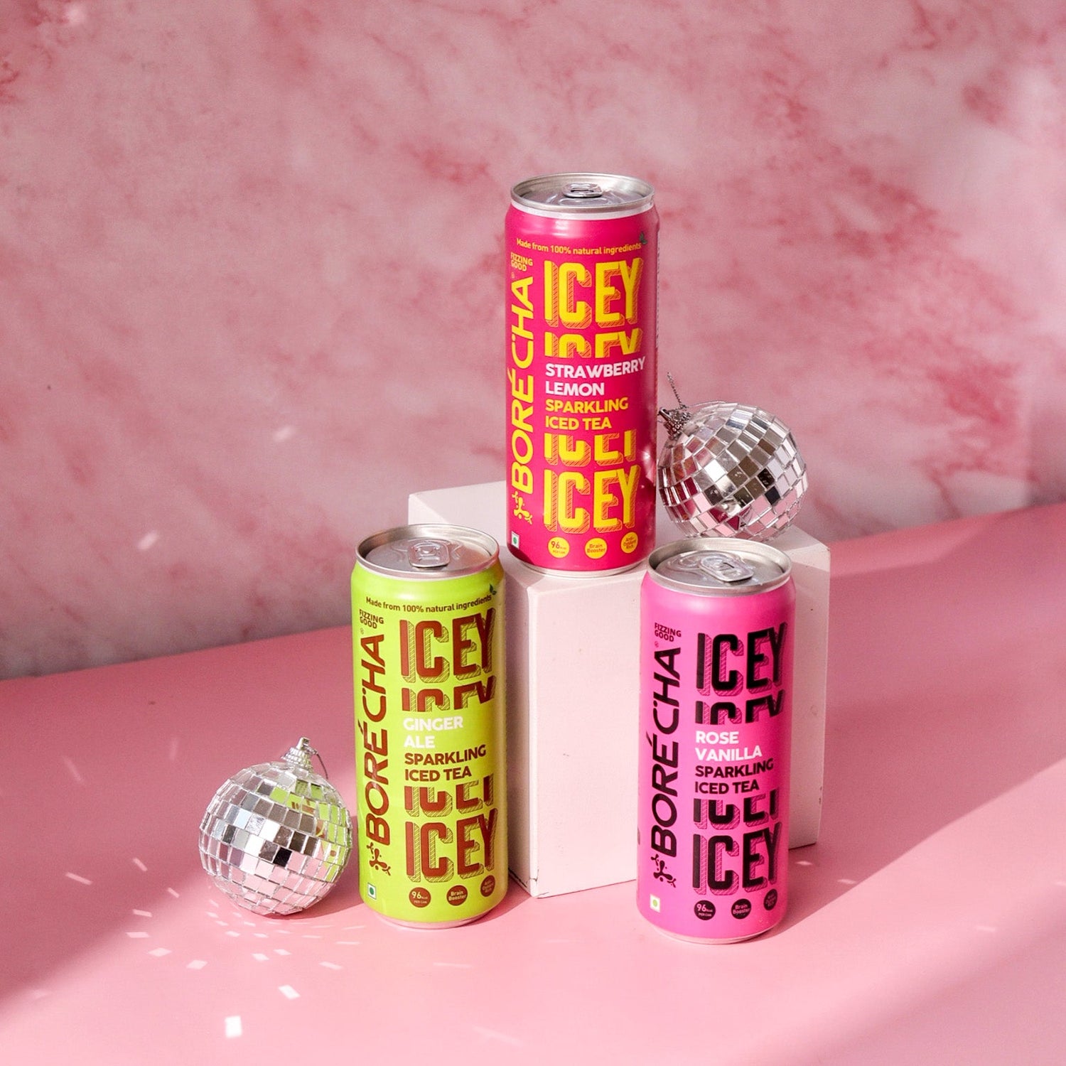 ICEY Sparkling Iced Tea Threesome Pack (Ginger Ale + Rose Vanilla + Strawberry Lemon)