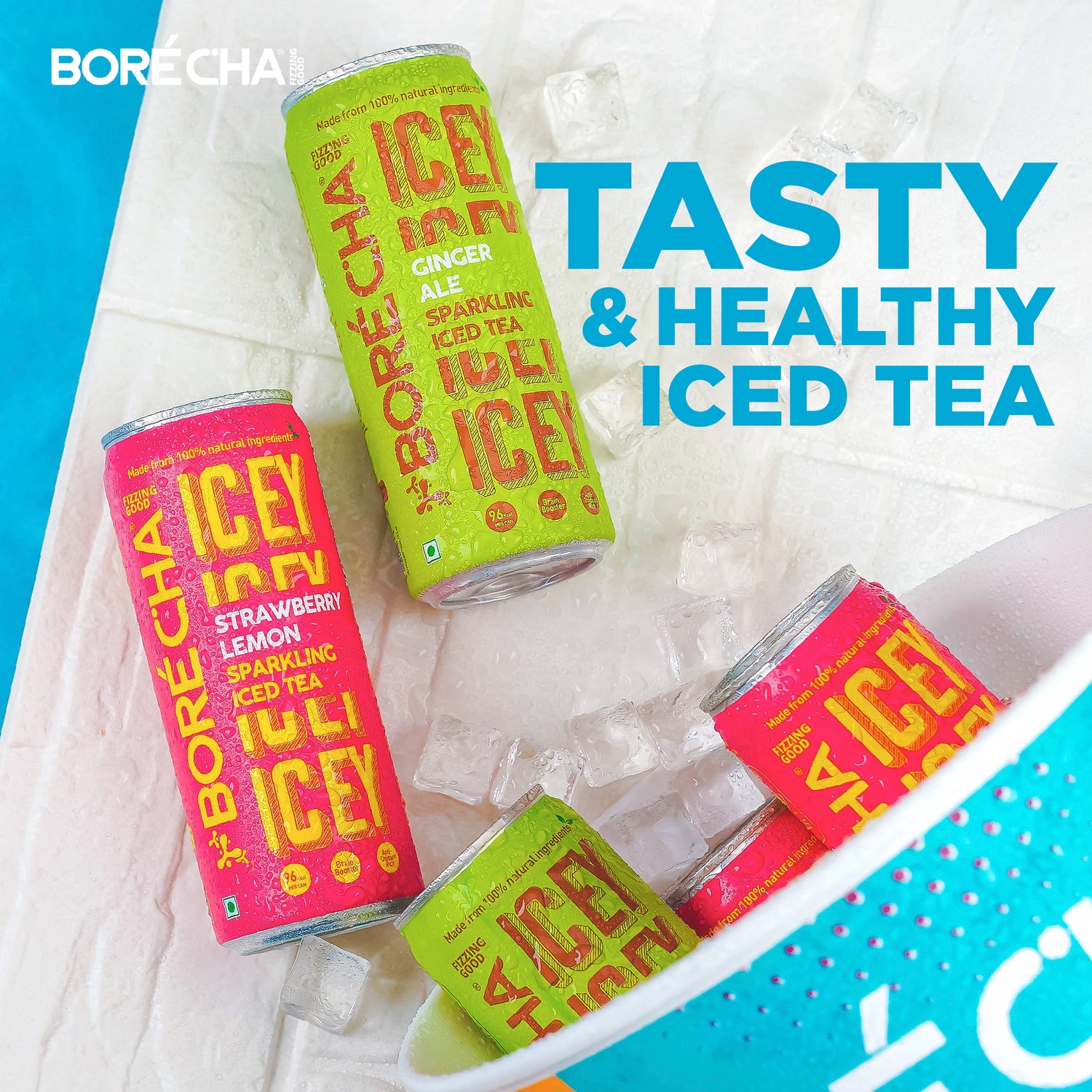 ICEY Sparkling Iced Tea Threesome Pack (Ginger Ale + Rose Vanilla + Strawberry Lemon)