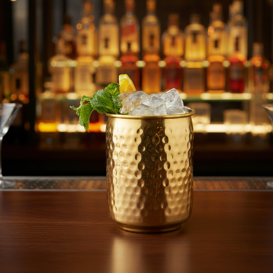 Hammered Gold Plated Stainless Steel Can Shape Cup