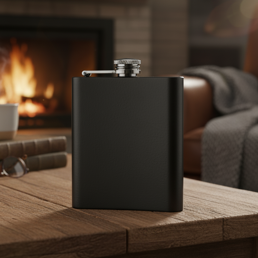 Stainless Steel Black Powder Coated Hip Flask