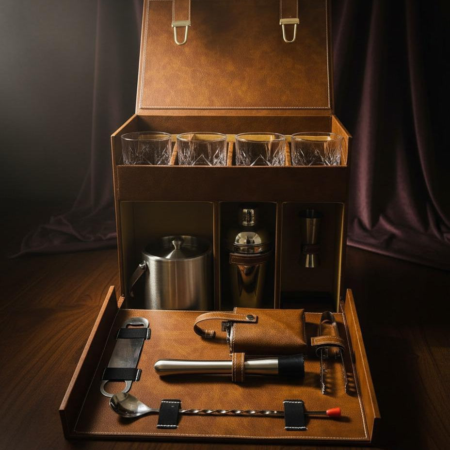 Luxury Leather Portable Bar Set Case