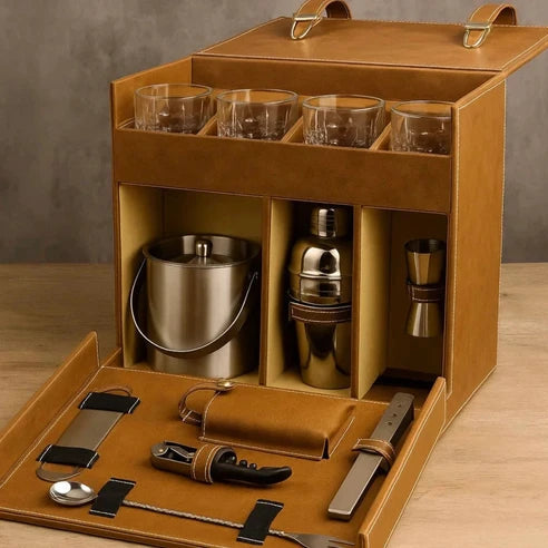 Luxury Leather Portable Bar Set Case